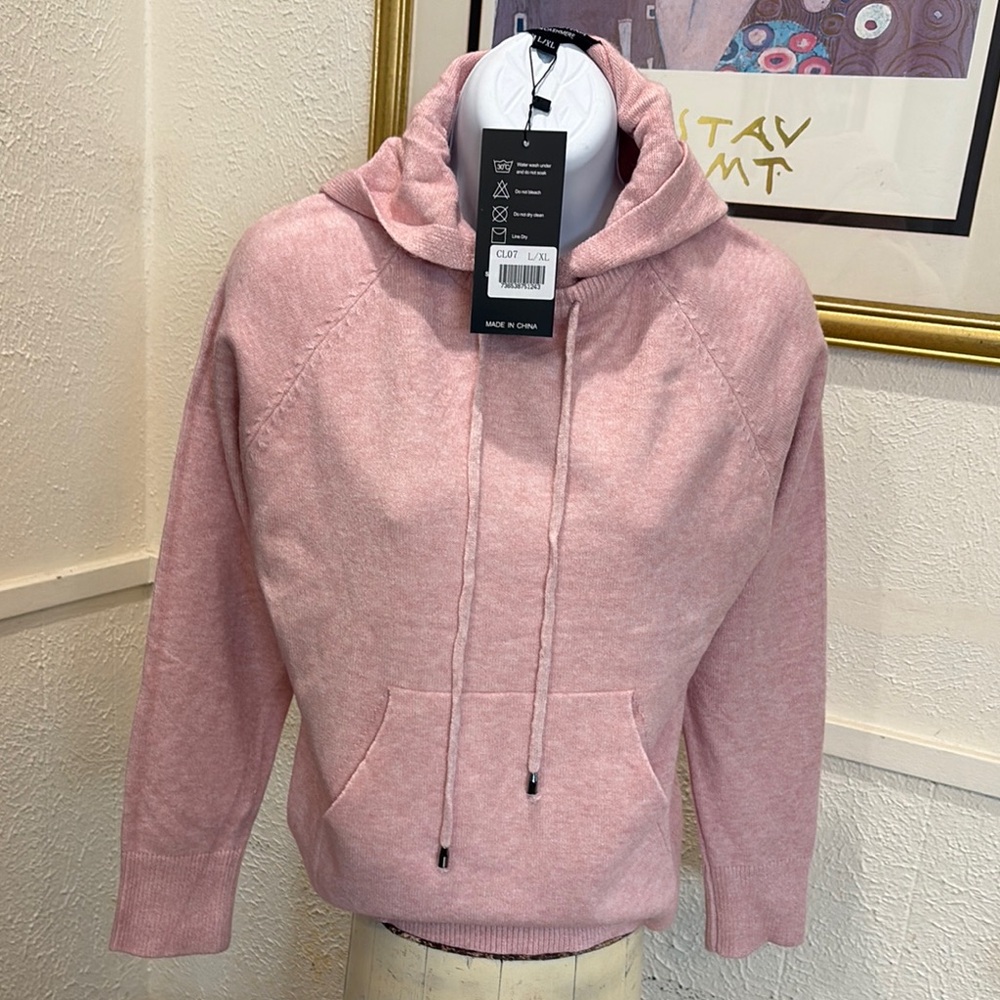 Pink Hooded cashmere Women's Top, 100% cashmere.